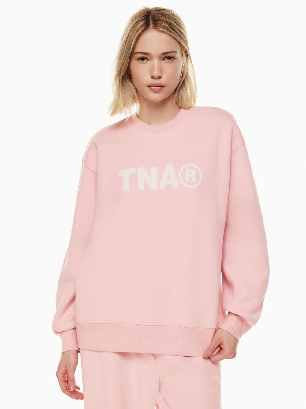 Aritzia TNA Cozy Fleece Boyfriend Crew Sweatshirt - Heather Pink Sweater - Picture 3 of 8